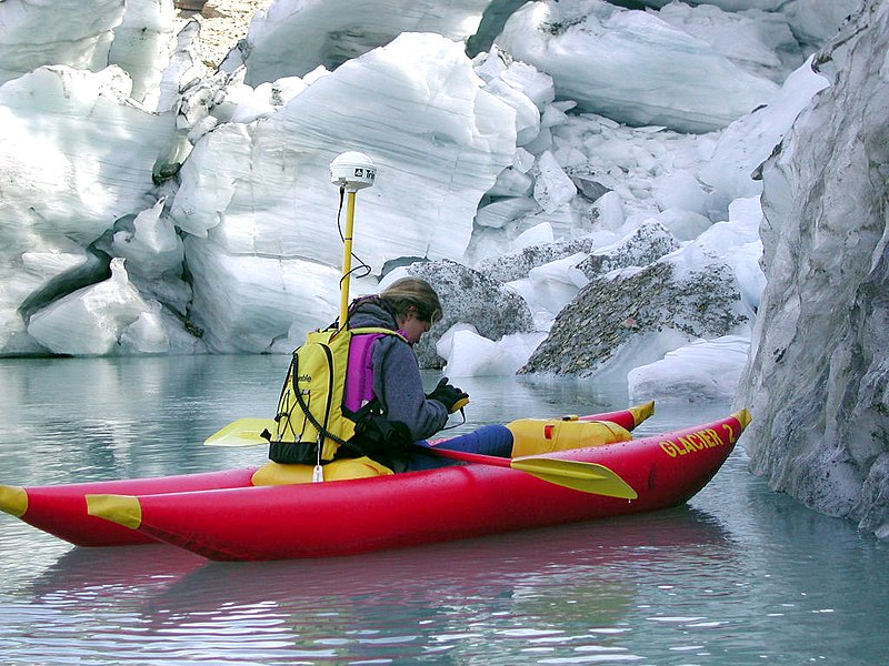 File:Recording the location of Grinnell Glaciers Terminus via kayak (4427590969).jpg