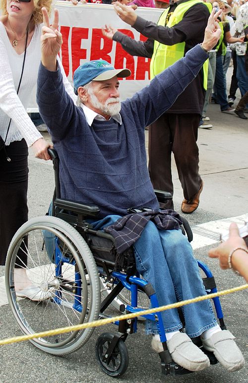 Ron Kovic at an anti-war rally in Los Angeles, California, on October 12, 2007.