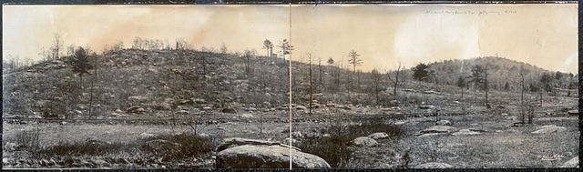 Little Round Top (left) and [Big] Round Top, photographed from Plum Run Valley in 1909