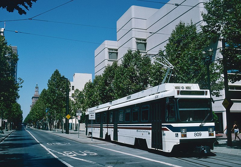 File:San Jose LRV 809 northbound on First St near San Carlos St (1993).jpg