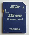 Secure Digital 16Mb card made by Toshiba.