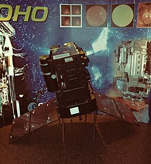 Scale model of the Solar and Heliospheric Observatory (SOHO) spacecraft at the Euro Space Center in Belgium Solar and Heliospheric Observatory.jpg