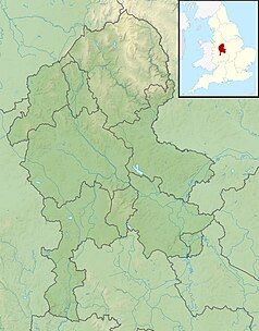 Mapa konturowa Staffordshire, blisko centrum na dole znajduje się punkt z opisem „ujście”