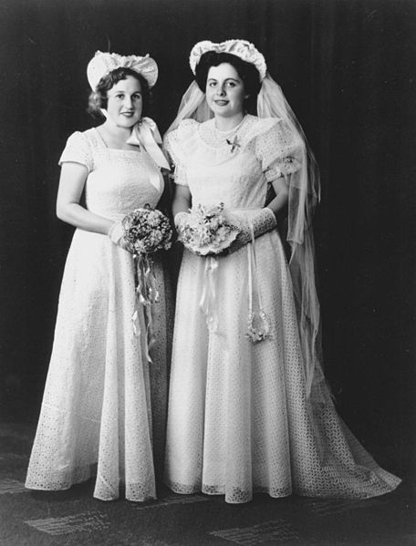 File:StateLibQld 1 154728 Enid Brunkhorst (nee Mellers) with her bridesmaid, 1949.jpg