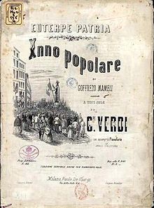 Cover of the score of "Suona la tromba", published in 1868 in the series Euterpe patria Suona la tromba score.jpg