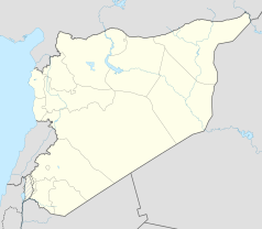 Mapa konturowa Syrii, u góry po lewej znajduje się punkt z opisem „Kościół św. Franciszka w Aleppo”