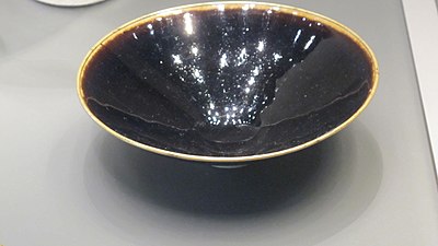 Rare black-glazed bowl, Northern Song, with copper rim.