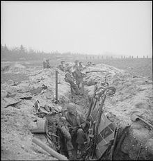 Men of the 2nd Battalion, Argyll and Sutherland Highlanders in captured German trenches, 8 February 1945. The British Army in North-west Europe 1944-45 BU1720.jpg