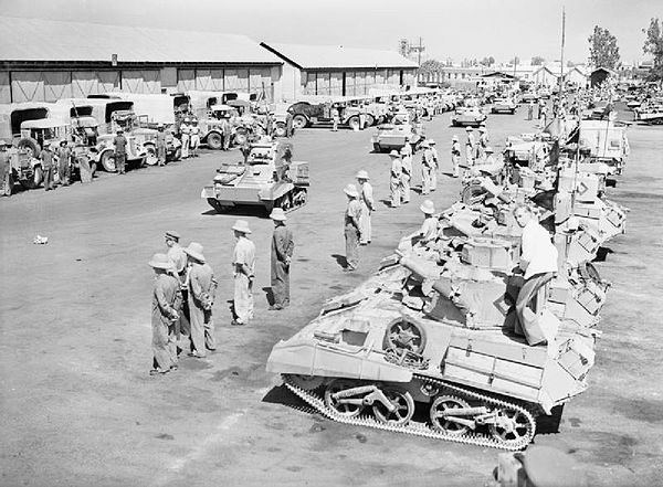 Mk VI light tanks and lorries of the 8th Hussars, assembled prior to a desert exercise, 5 June 1940.
