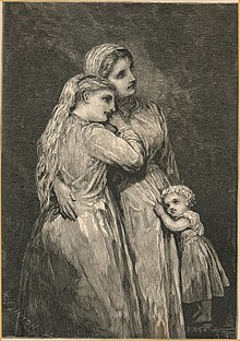 Illustration by Jessie Curtis featuring Mary Cabot, Aunt Winifred Forceythe, and Faith Forceythe The Gates Ajar frontispiece by Jessie Curtis.jpg