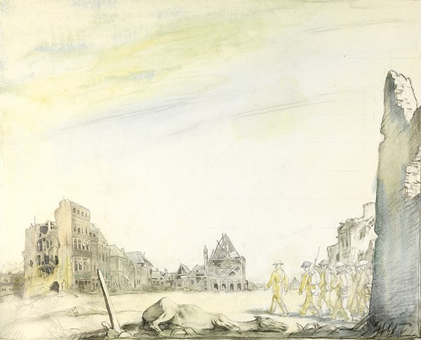 The Royal Warwickshires entering Peronne, March 1917, by William Orpen.