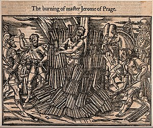 The martyrdom of Jerome of Prague. Woodcut. Wellcome V0041609.jpg