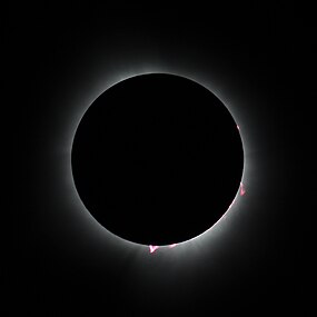 Totality as seen from Indianapolis, Indiana, with solar prominences visible