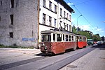 Konstal 5N type tram, het veelgebruikte naoorlogse model in Polen. Lijn 17, mei 1991.
