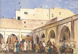 بازار مراکش با پرچم قرمز رنگ