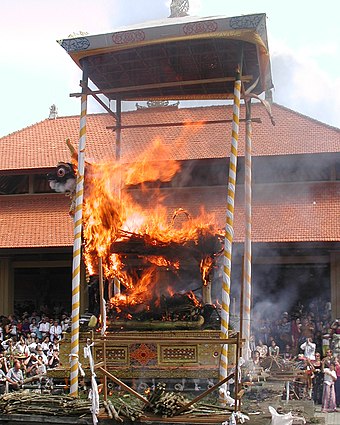 Cremation of the dead by Hindus in Ubud, Bali, Indonesia.