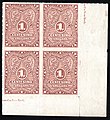 1 centesimo red brown, unused block of four