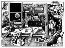 A cartoon in Hugo Gernsback's Electrical Experimenter lampooning proposed regulations to make radio a monopoly of the US Navy Verboten cartoon Electrical Experimenter Feb 1919.png