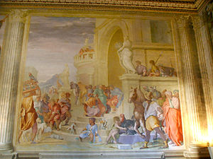 Sifax recibe a Escipión el Africano. Fresco de Alessandro Allori en la villa medicea de Poggio a Caiano
