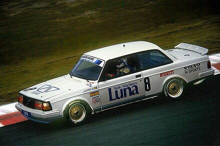 Anders Olofsson races a Volvo 240 at the Nürburgring in 1985.