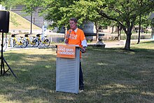 On June 2, 2023, Hogsett speaks at a gun violence prevention event at White River State Park. Wear Orange Kickoff Gun Violence Prevention Event (52953529318).jpg
