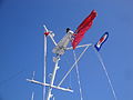 Flags on the top of the Wightlink Wight Ryder I ferry, which was travelling from the Isle of Wight to Portsmouth.