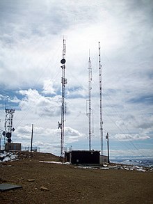 KFRZ's radio tower (farthest right.) WilkinsTV KFRZ.jpg