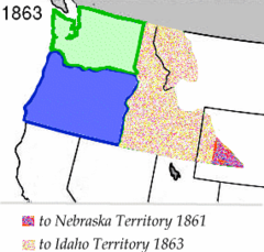 Portions ceded to the Nebraska and Idaho Territories in 1861 and 1863