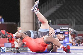 Wrestling at the 2020 Summer Olympics – Men's Greco-Roman 130 kg – Mirzazadeh vs López (24).jpg