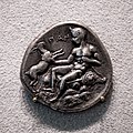 Zankle-Messene - 420-413 BC - silver tetradrachm - charioteer driving mule team - Pan with hare - Berlin MK AM 18214507