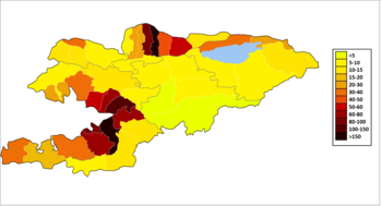 Population density of Kyrgyzstan, 2015 Naselenie Kirgizii za 2015.png