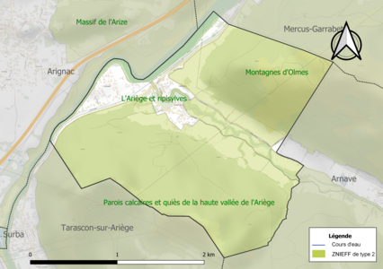 Carte des ZNIEFF de type 2 sur la commune.