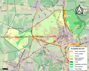 Barevná mapa znázorňující využití půdy.