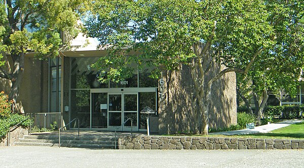 Entrance to Facebook's previous headquarters in the Stanford Research Park, Palo Alto, California