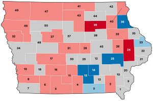 1908 Iowa Senate election - Party holds and gains by district.svg