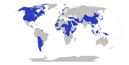 Les pays boycottant les Jeux olympiques de 1980 figurés en bleu.