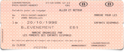 Billet système "Sabin" émis le 17 octobre 1996 par la gare de Poix-Saint-Hubert.
