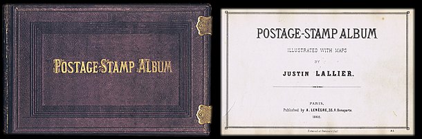 First Edition Lallier Postage Stamp Album 1862. World's first postage stamp album. 1st Lallier 1862.jpg