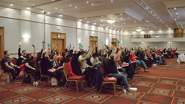 The party also has smaller Scottish, Welsh and regional conferences; the 2019 Labour South West Regional Conference shown here