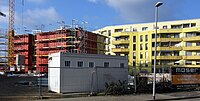 Neubauten der Wohnsiedlung Schildacker (frühere ECA-Siedlung) in Freiburg-Haslach, rechts der 2019 fertiggestellte Riegel