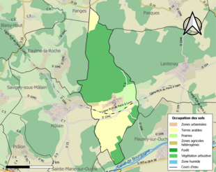 Carte en couleurs présentant l'occupation des sols.