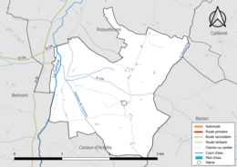 Carte en couleur présentant le réseau hydrographique de la commune