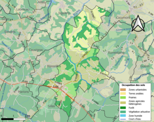 Barevná mapa znázorňující využití půdy.