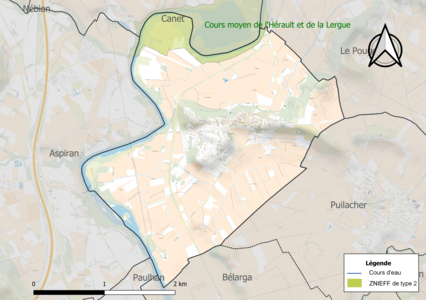 Carte de la ZNIEFF de type 2 sur la commune.