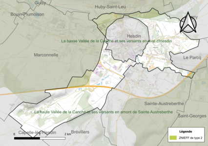 Carte de la ZNIEFF de type 2 sur la commune.