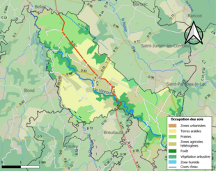 Barevná mapa znázorňující využití půdy.