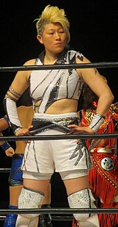 Three-time champion Akino, who is the longest combined-reigning champion at 1,202 days. AKINO 2016.JPG