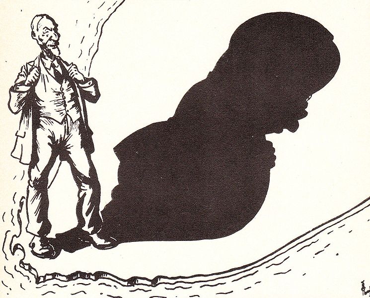 File:A cartoon portraying Jan Smuts poised tall over the south african landscape with Jan Hofmeyr cast as his shadow over the same landscape.jpg