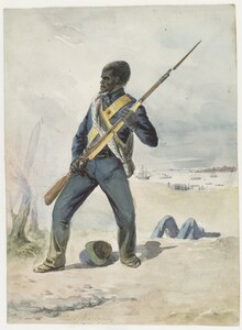 A Black KNIL soldier during the 19th century. Afrikaanse soldaat, KITLV 36B187.tiff