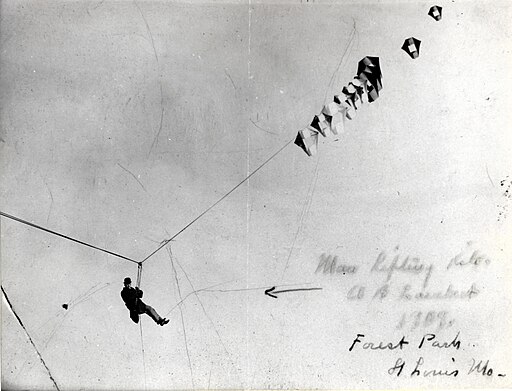 Albert Bond Lambert lifted by a kite at the Forest Park airfield